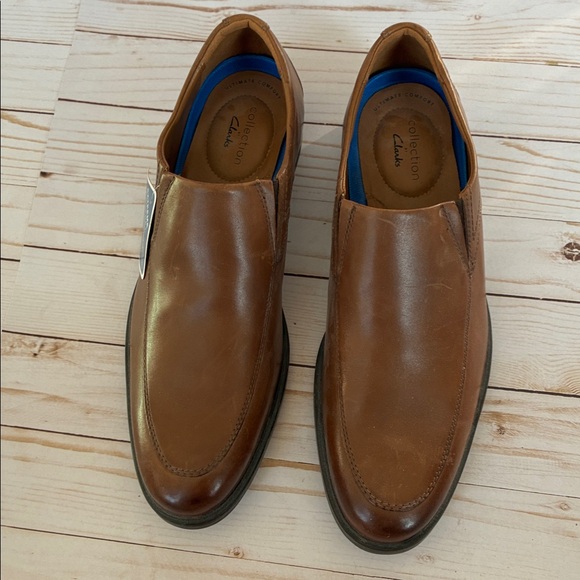 NWT CLARKS WHIDDON STEP Slip-On Loafers Ortholite Sz 11 Dark Tan Leather Men’s - Picture 7 of 12